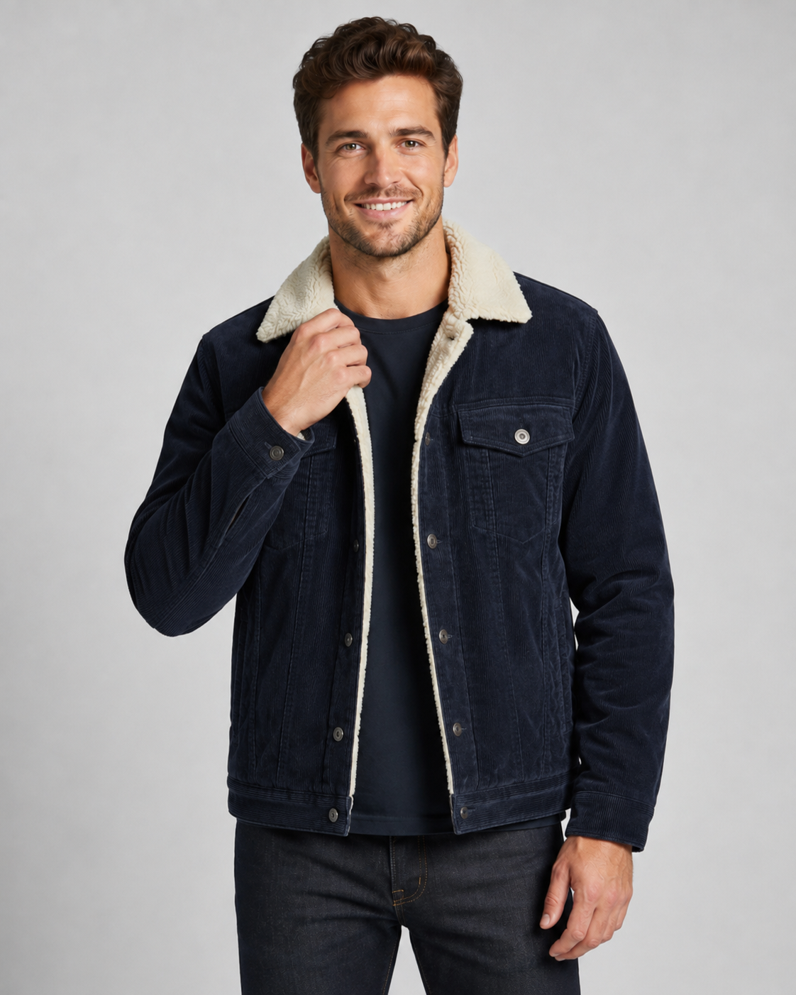 Men's Corduroy Sherpa-Lined Trucker Jacket for Cold Weather Comfort