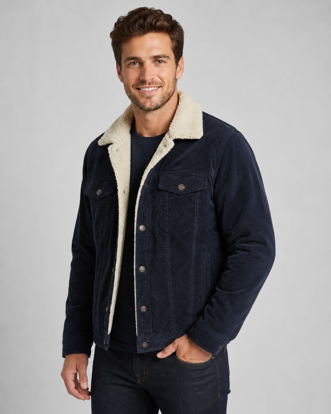 Men's Corduroy Sherpa-Lined Trucker Jacket for Cold Weather Comfort