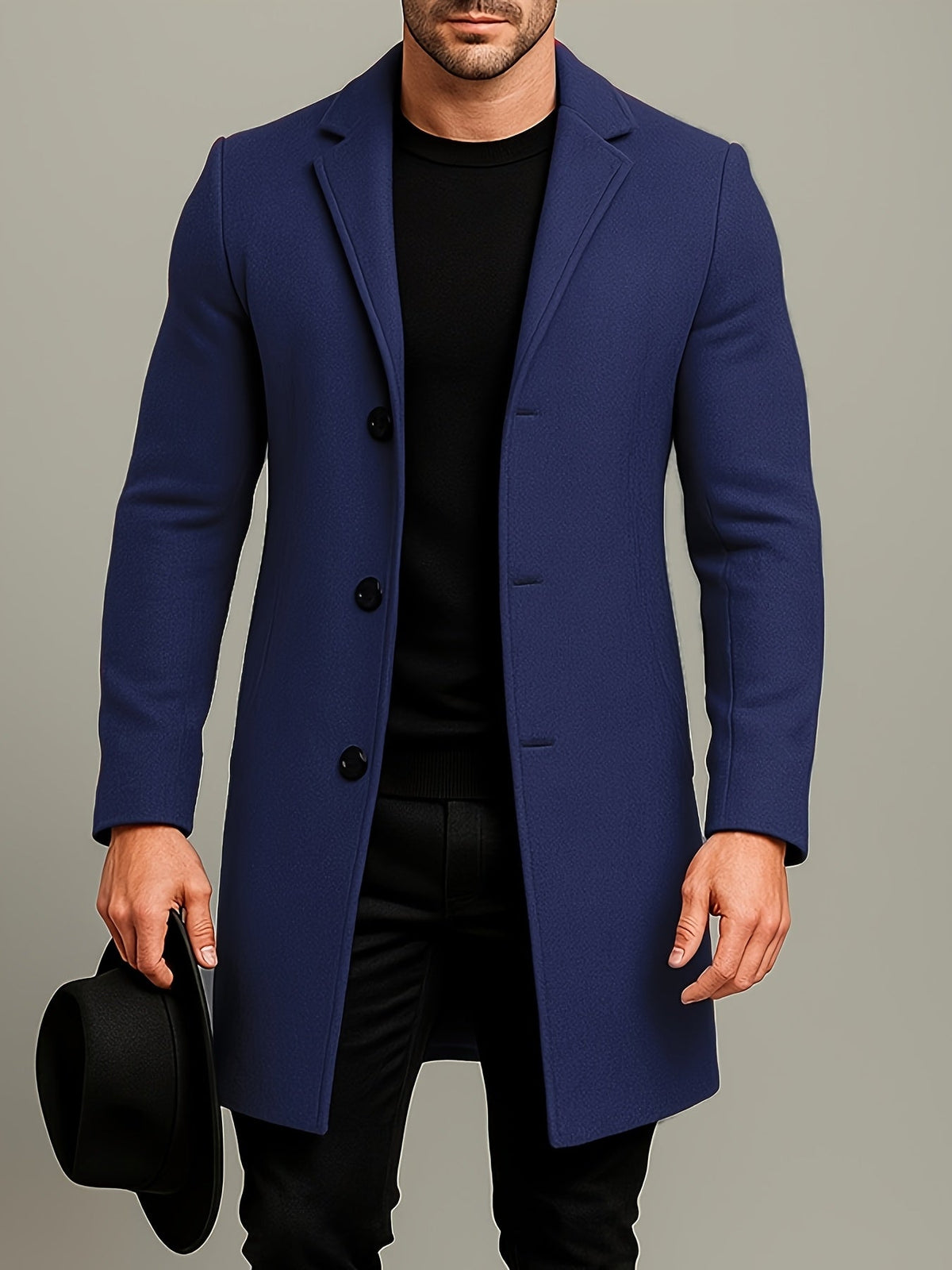 Men's Tailored Winter Trench Coat with Button Front