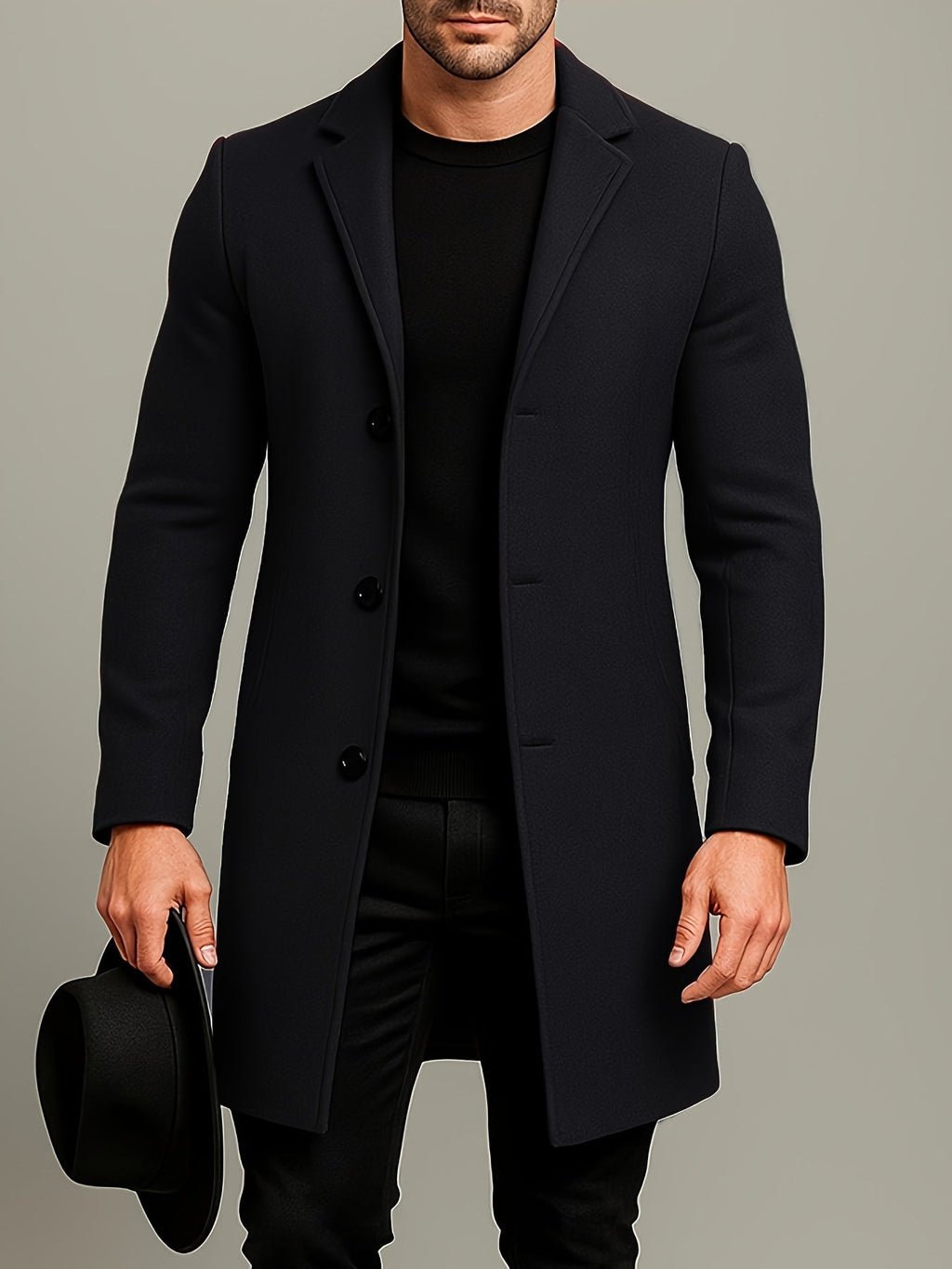 Men's Tailored Winter Trench Coat with Button Front