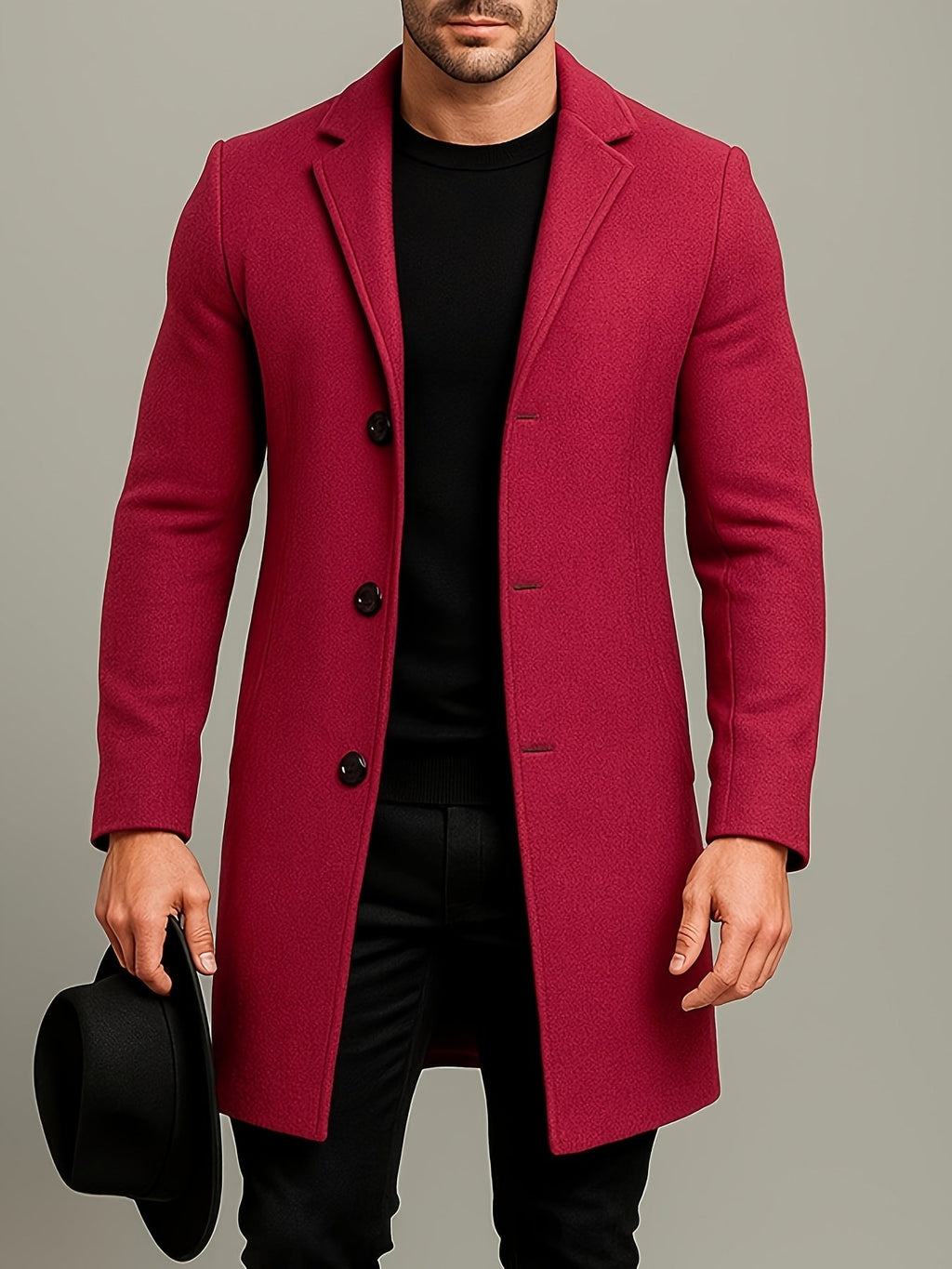 Men's Tailored Winter Trench Coat with Button Front