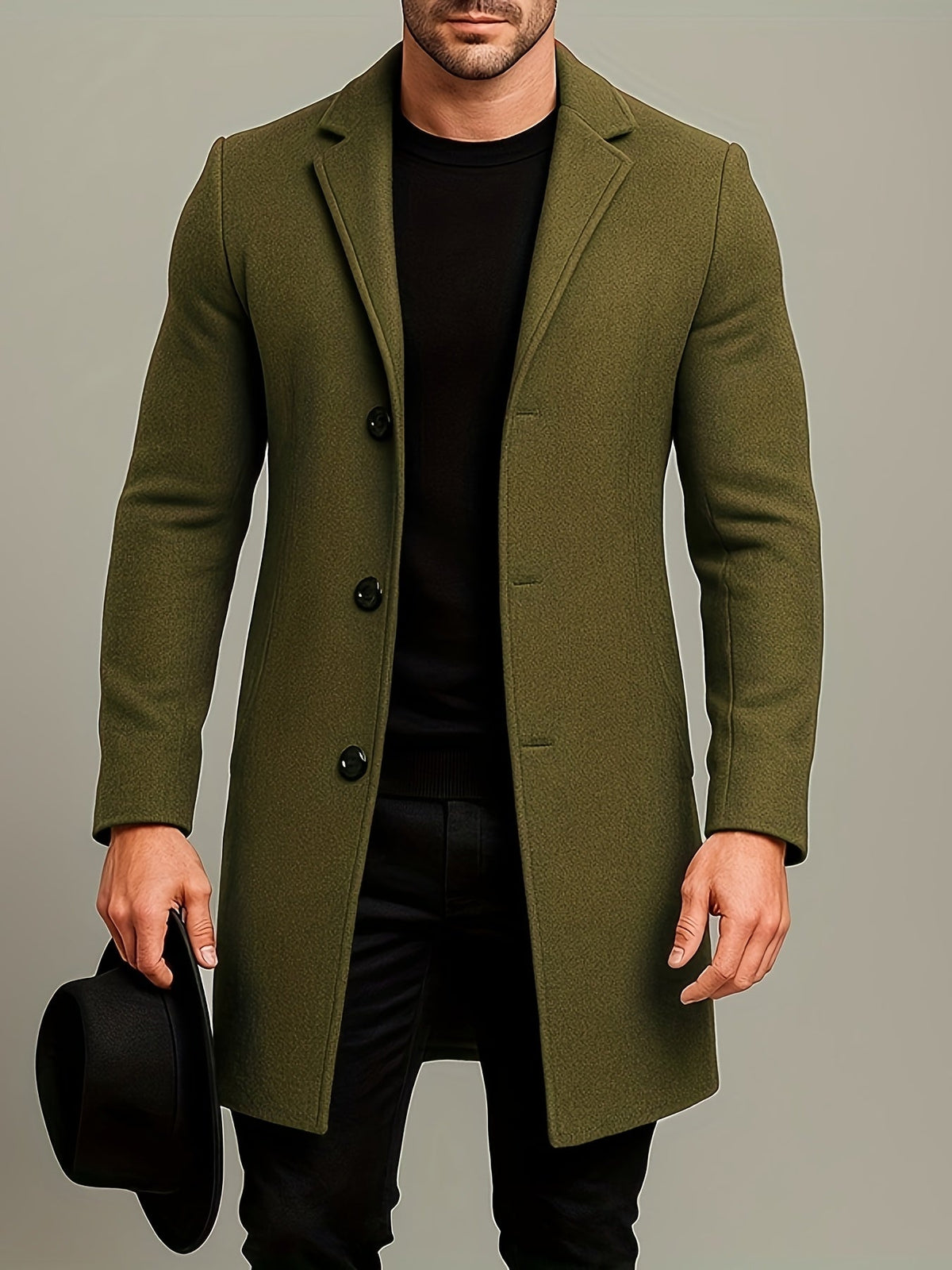 Men's Tailored Winter Trench Coat with Button Front