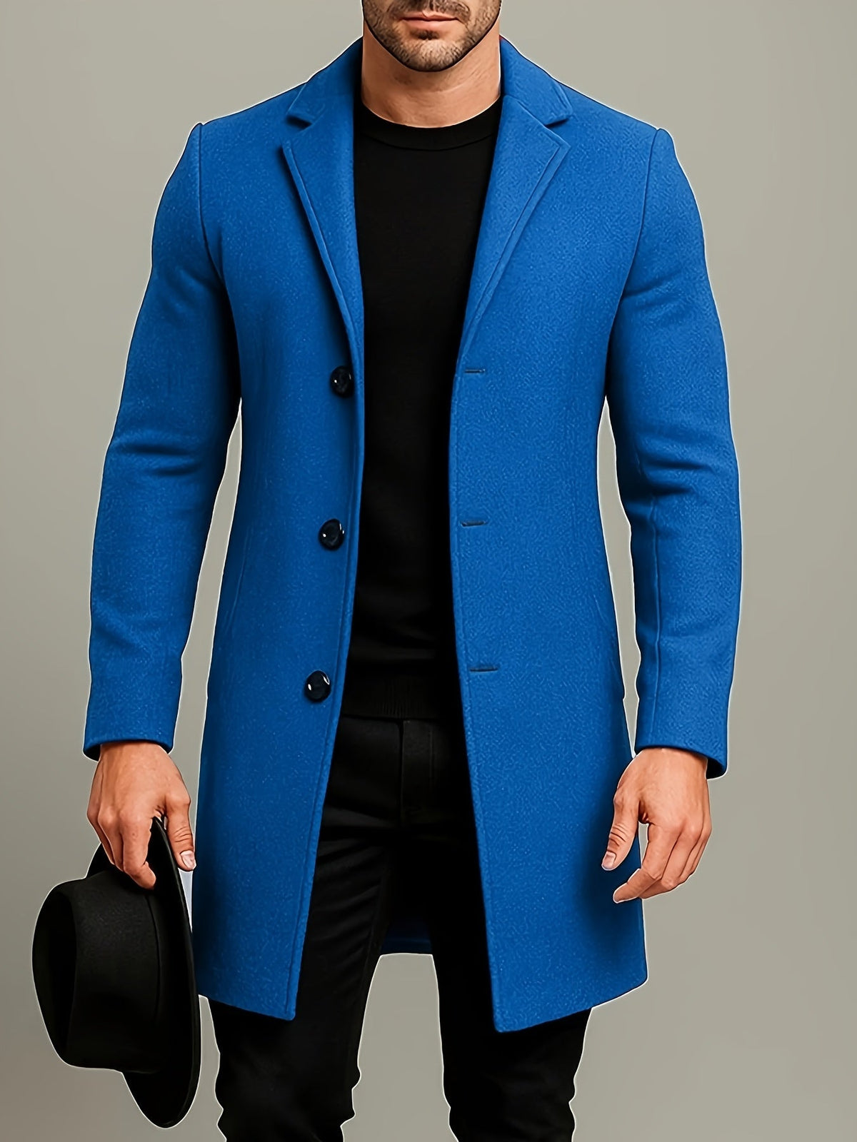Men's Tailored Winter Trench Coat with Button Front