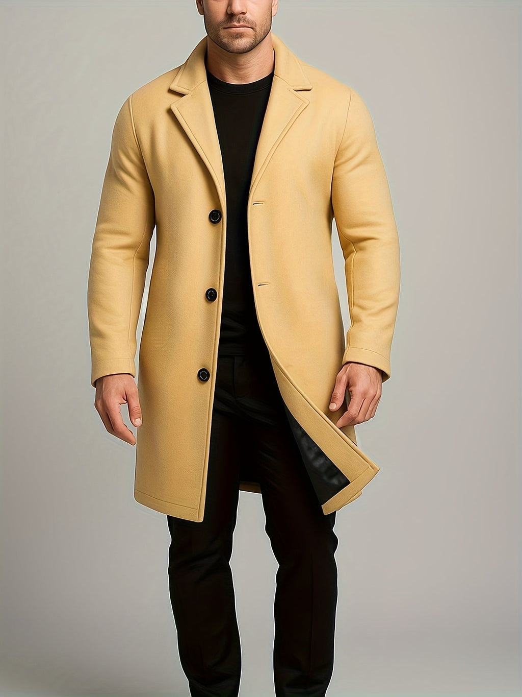Men's Tailored Winter Trench Coat with Button Front