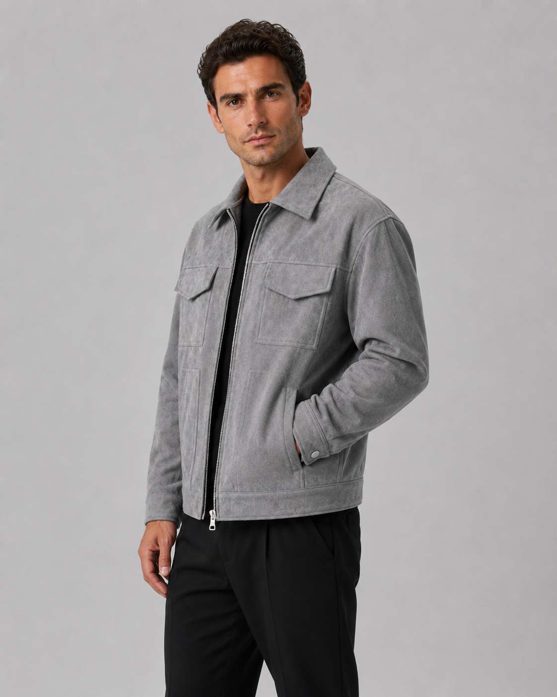 Men's Suede-Look Utility Zip Jacket for Relaxed Autumn Style