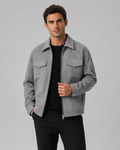 Men's Suede-Look Utility Zip Jacket for Relaxed Autumn Style
