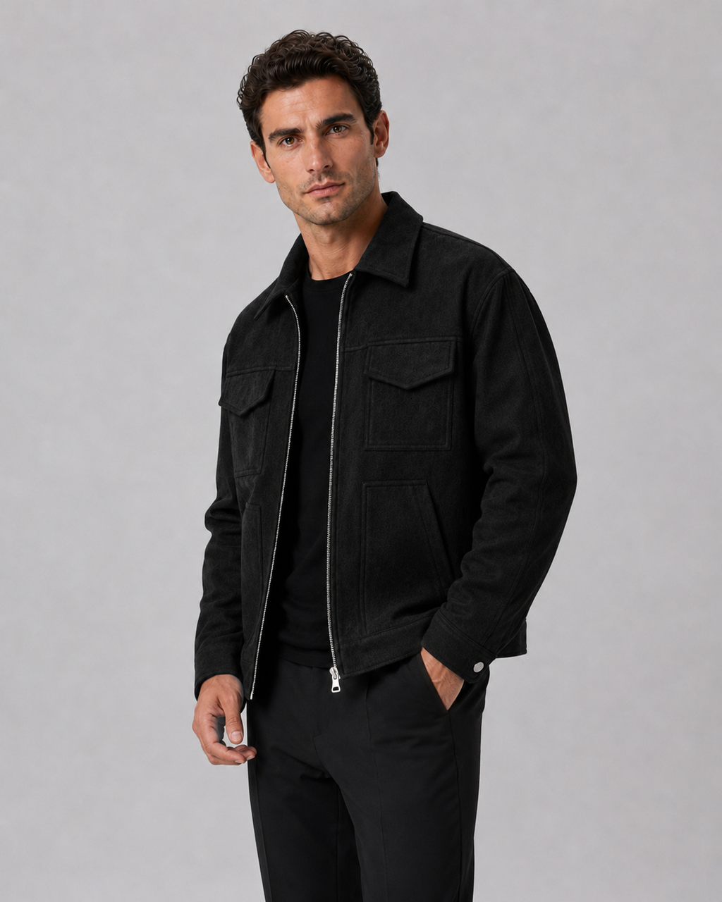 Men's Suede-Look Utility Zip Jacket for Relaxed Autumn Style