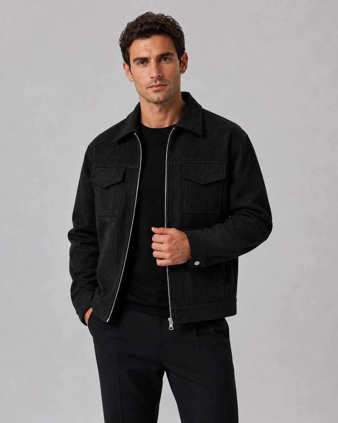 Men's Suede-Look Utility Zip Jacket for Relaxed Autumn Style