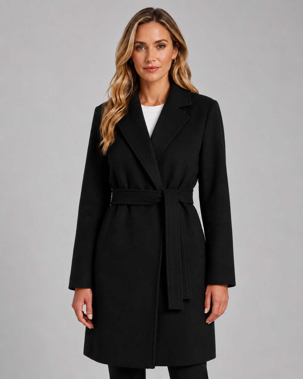 Women's Belted Long Wrap Coat, Soft Polyester, Maxi Length, Relaxed Fit