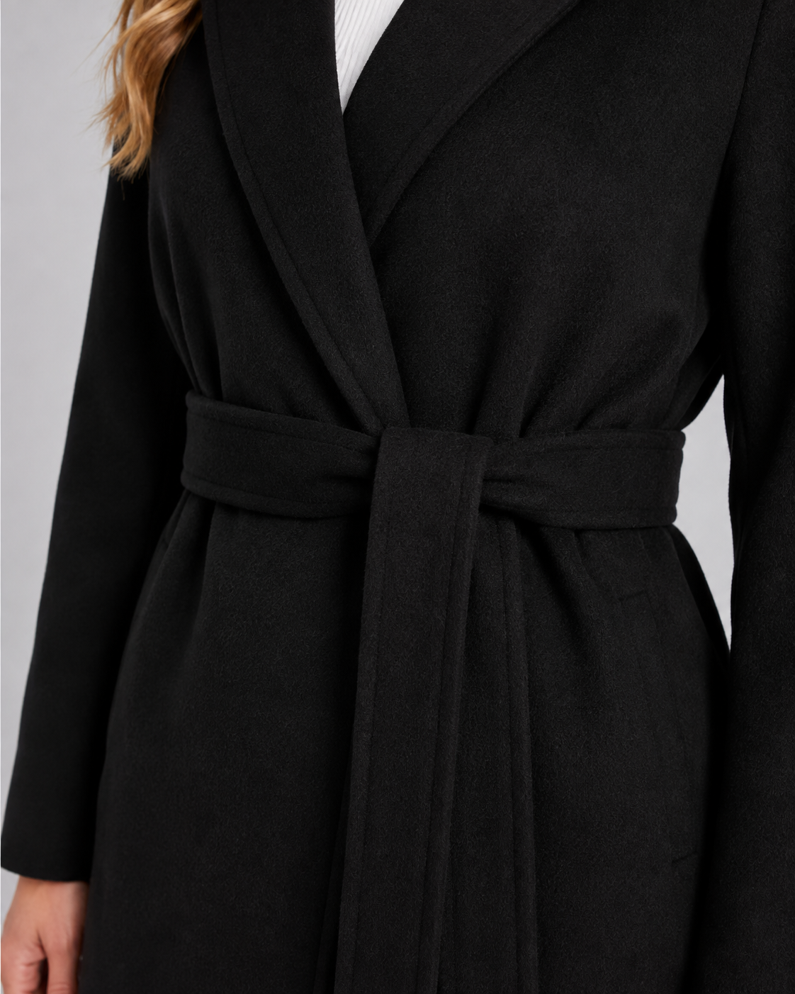 Women's Belted Long Wrap Coat, Soft Polyester, Maxi Length, Relaxed Fit