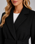Women's Belted Long Wrap Coat, Soft Polyester, Maxi Length, Relaxed Fit