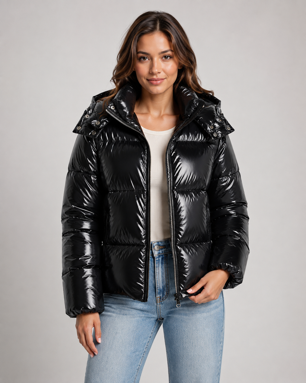 Women's Glossy Cropped Puffer Jacket