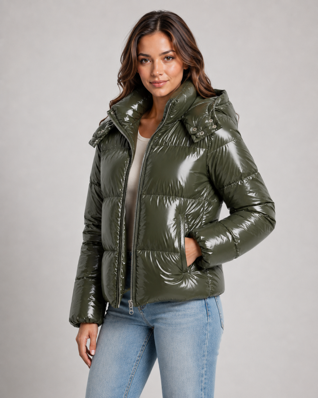 Women's Glossy Cropped Puffer Jacket