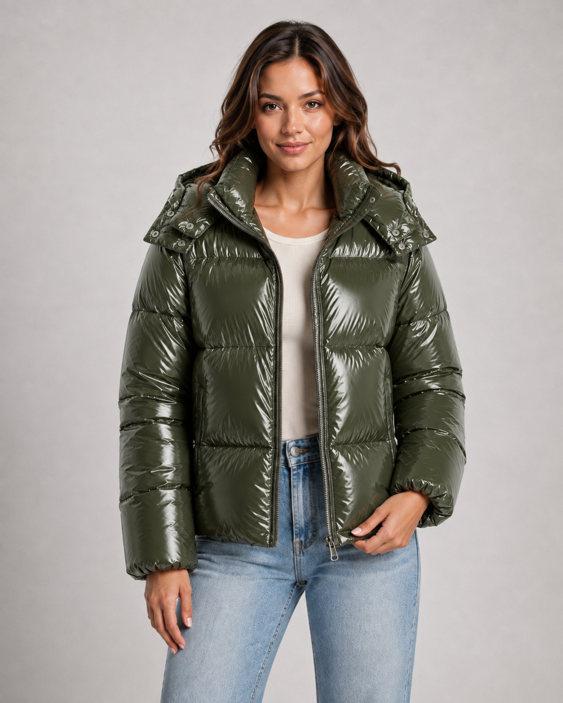 Women's Glossy Cropped Puffer Jacket