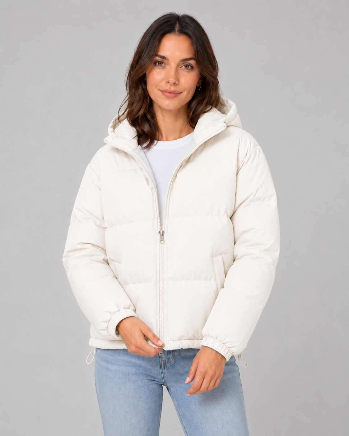 Women's Hooded Cropped Winter Puffer Jacket with Quilted Insulation
