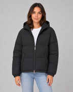 Women's Hooded Cropped Winter Puffer Jacket with Quilted Insulation