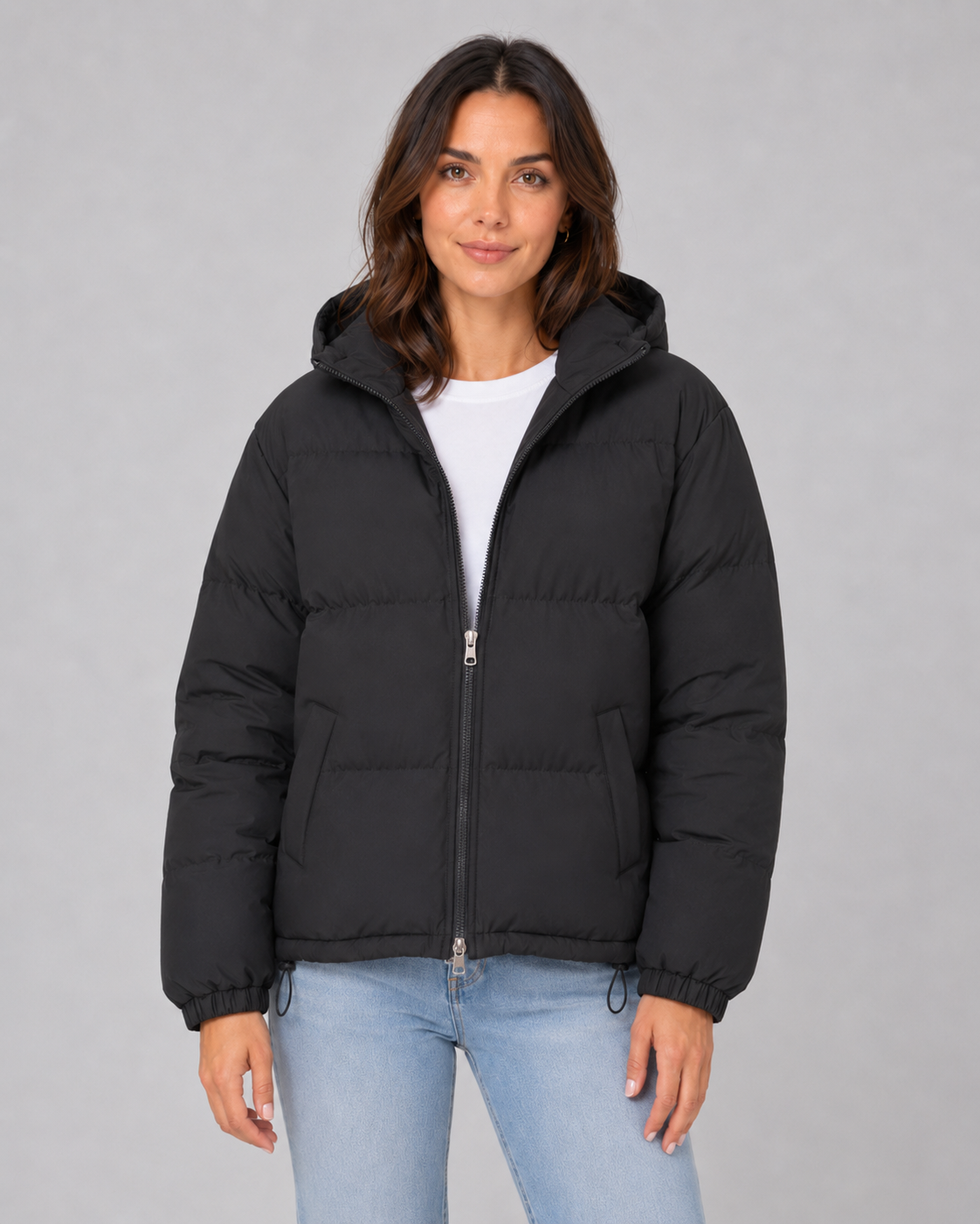 Women's Hooded Cropped Winter Puffer Jacket with Quilted Insulation