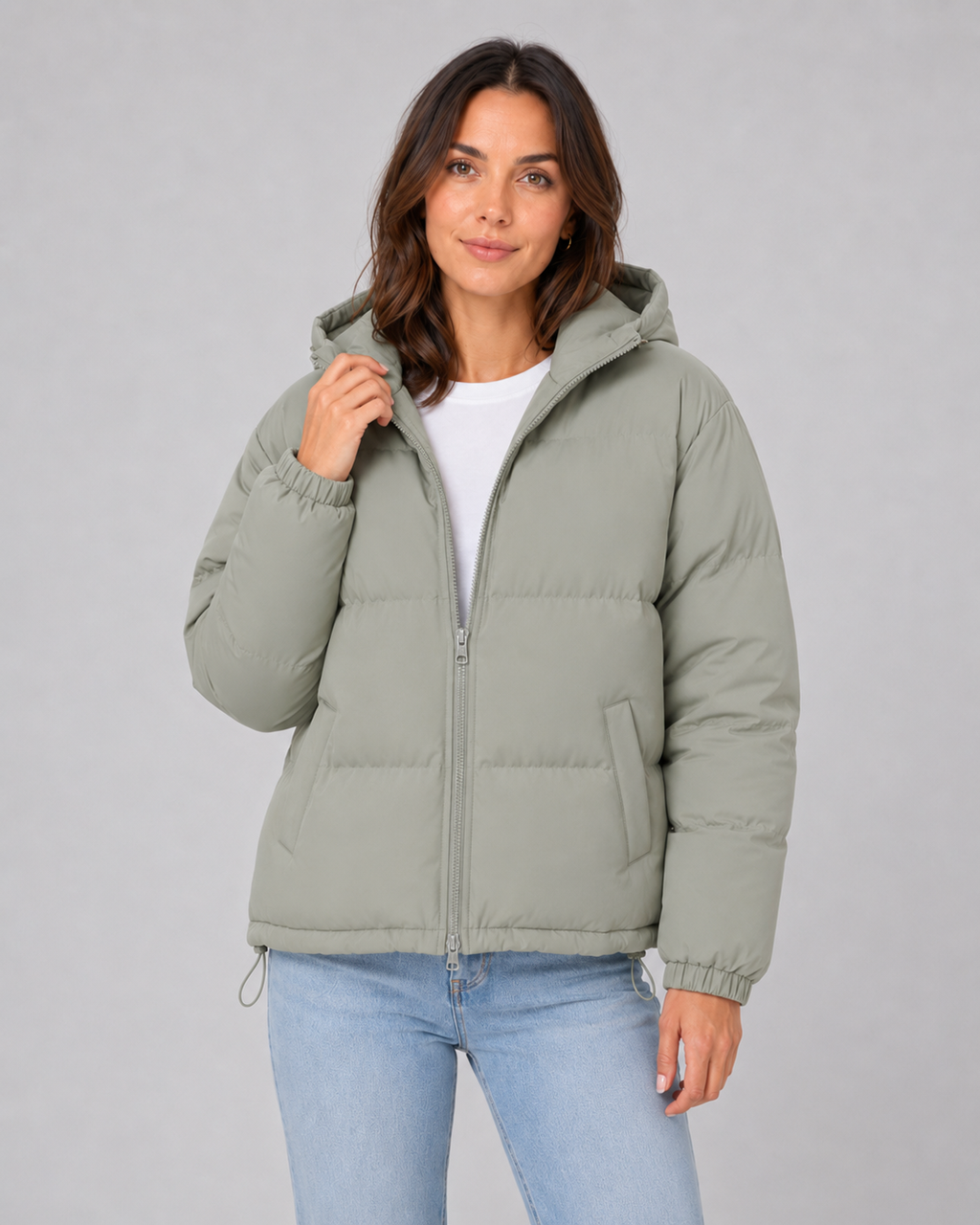 Women's Hooded Cropped Winter Puffer Jacket with Quilted Insulation