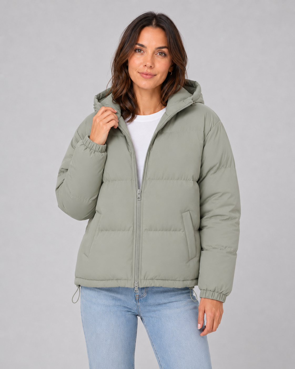 Women's Hooded Cropped Winter Puffer Jacket with Quilted Insulation
