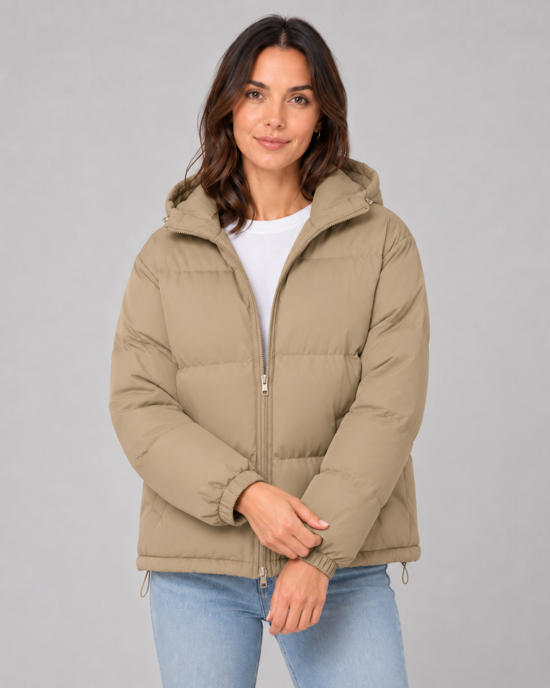 Women's Hooded Cropped Winter Puffer Jacket with Quilted Insulation