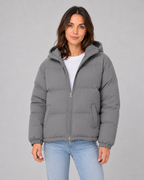 Women's Hooded Cropped Winter Puffer Jacket with Quilted Insulation