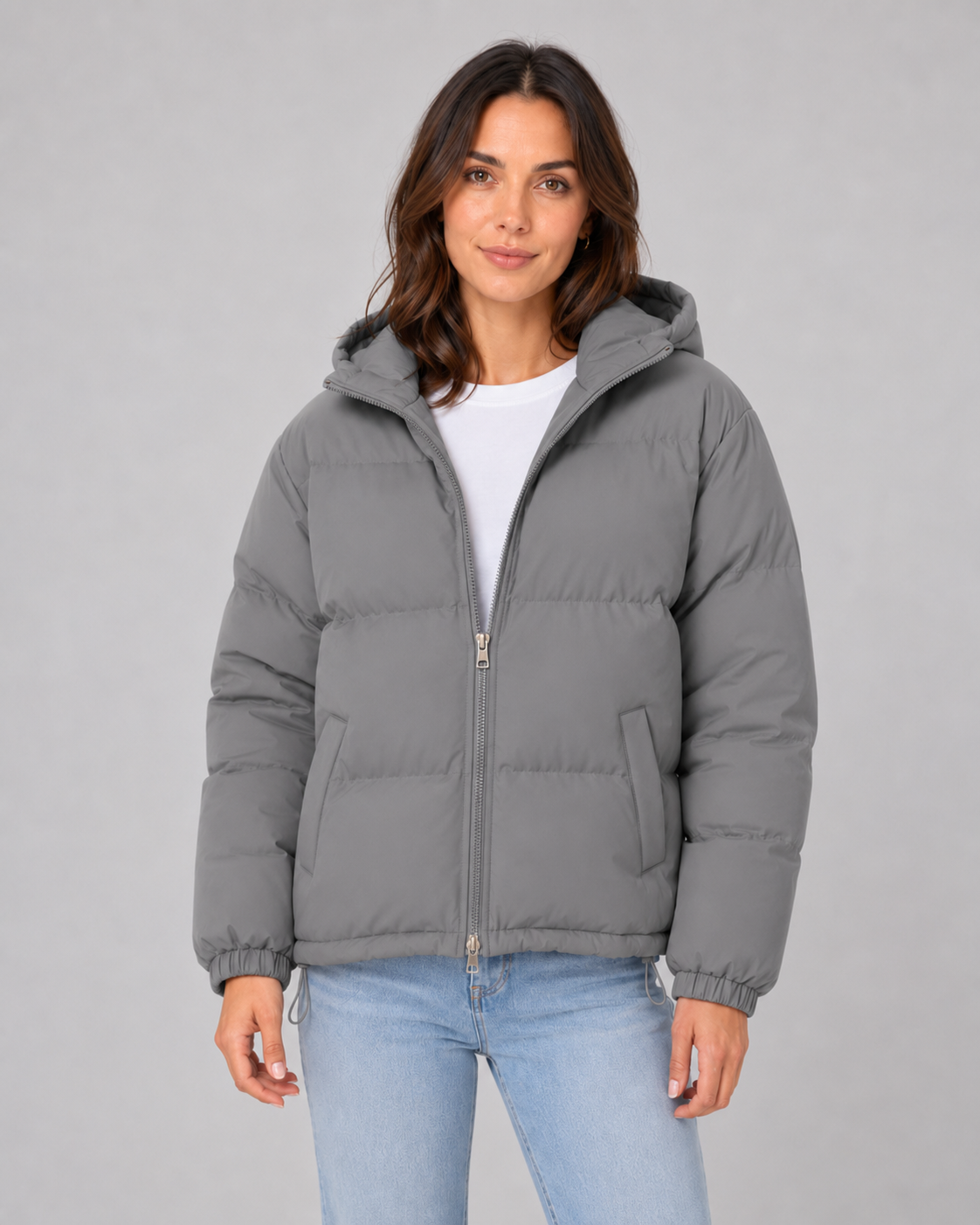 Women's Hooded Cropped Winter Puffer Jacket with Quilted Insulation