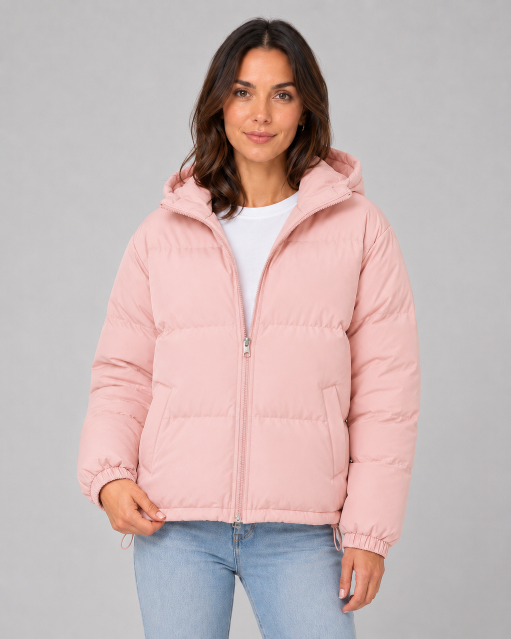 Women's Hooded Cropped Winter Puffer Jacket with Quilted Insulation