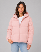 Women's Hooded Cropped Winter Puffer Jacket with Quilted Insulation