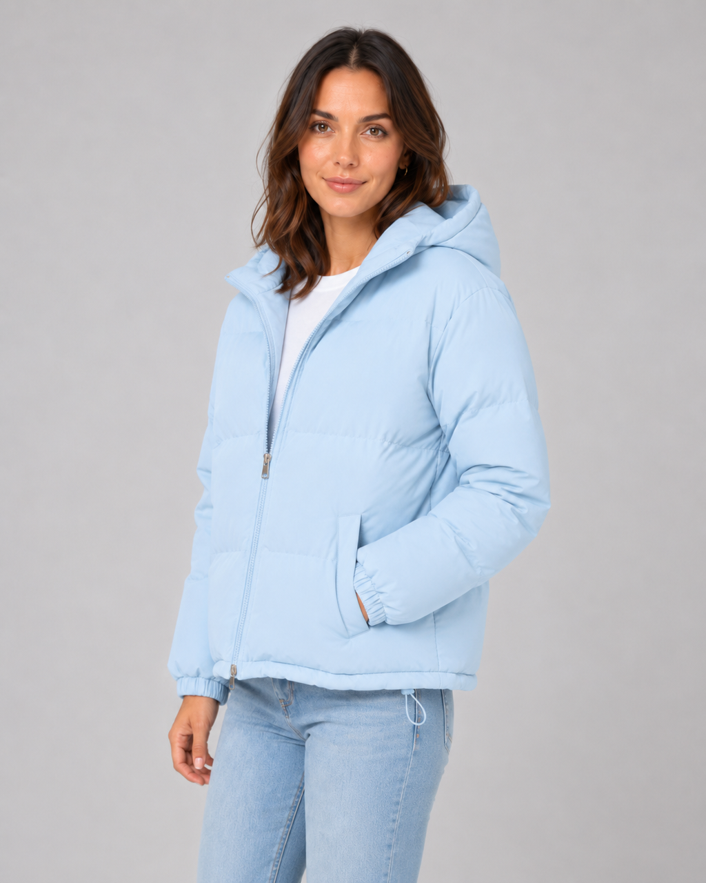 Women's Hooded Cropped Winter Puffer Jacket with Quilted Insulation