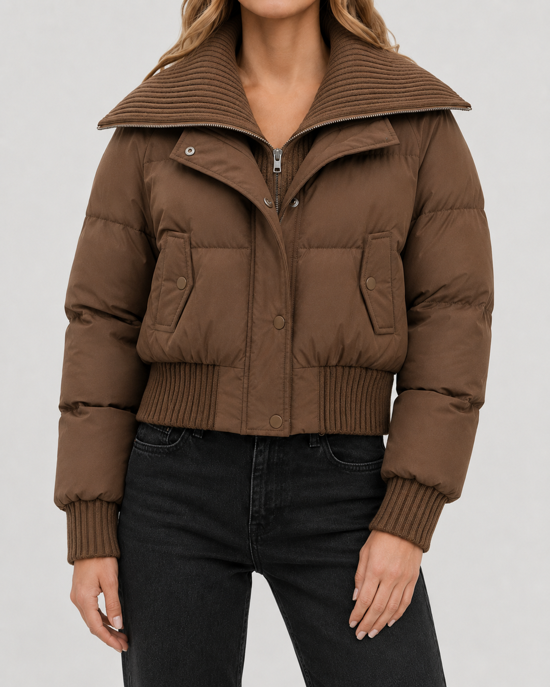 Women's Knit Collar Cropped Puffer Jacket