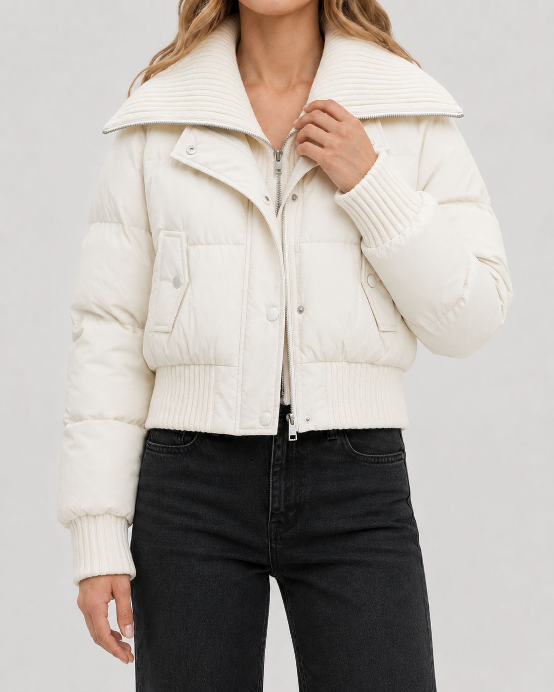 Women's Knit Collar Cropped Puffer Jacket