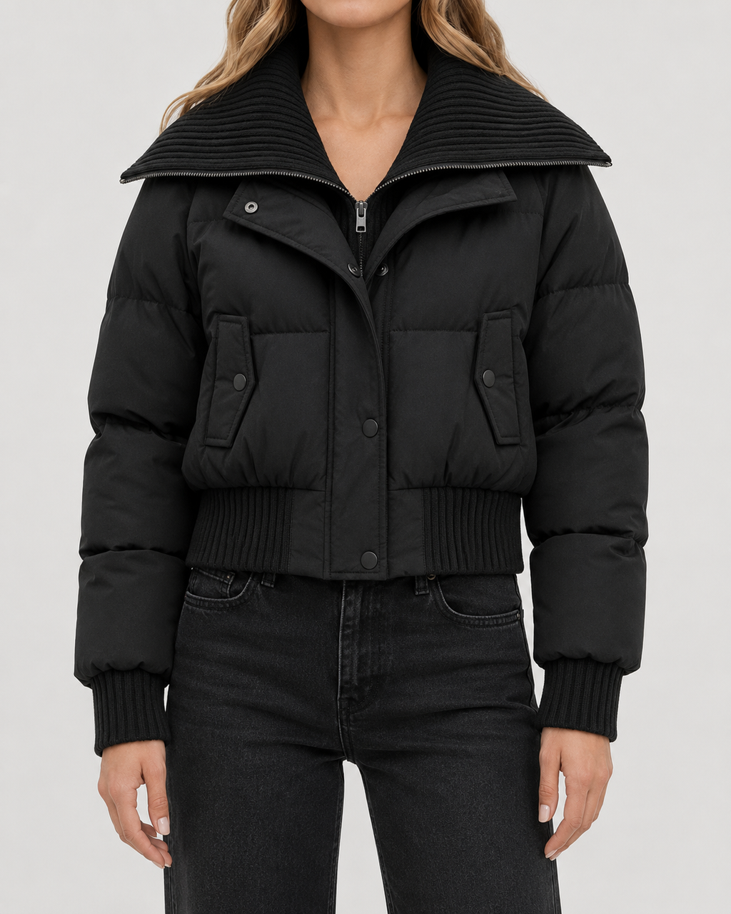 Women's Knit Collar Cropped Puffer Jacket