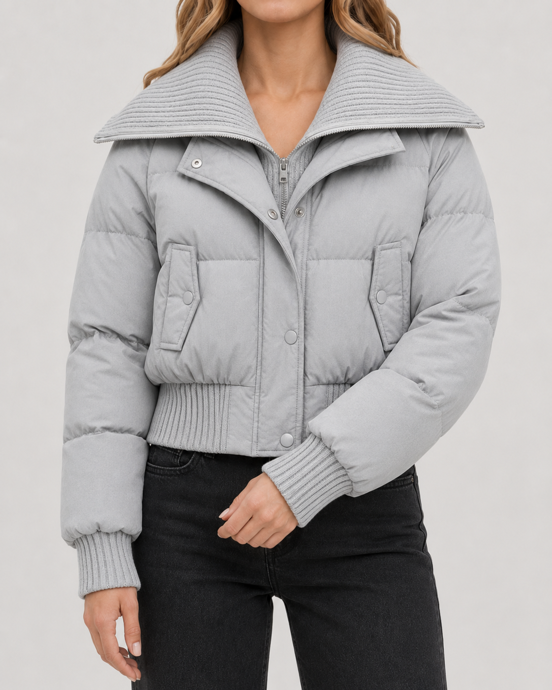 Women's Knit Collar Cropped Puffer Jacket