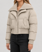Women's Knit Collar Cropped Puffer Jacket
