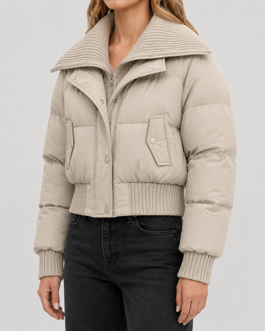 Women's Knit Collar Cropped Puffer Jacket