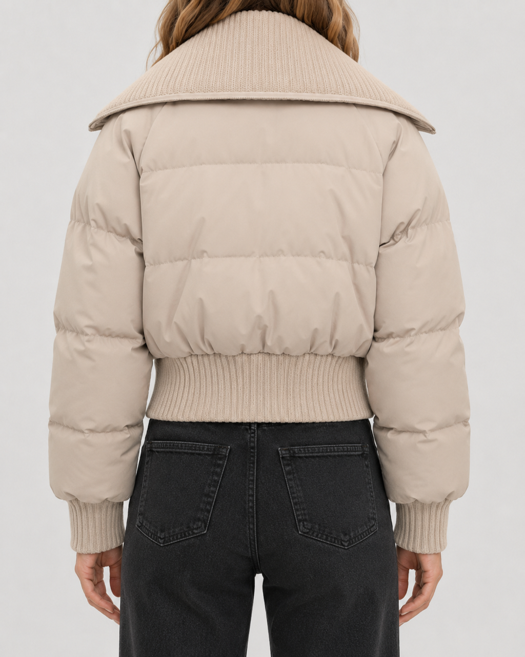 Women's Knit Collar Cropped Puffer Jacket