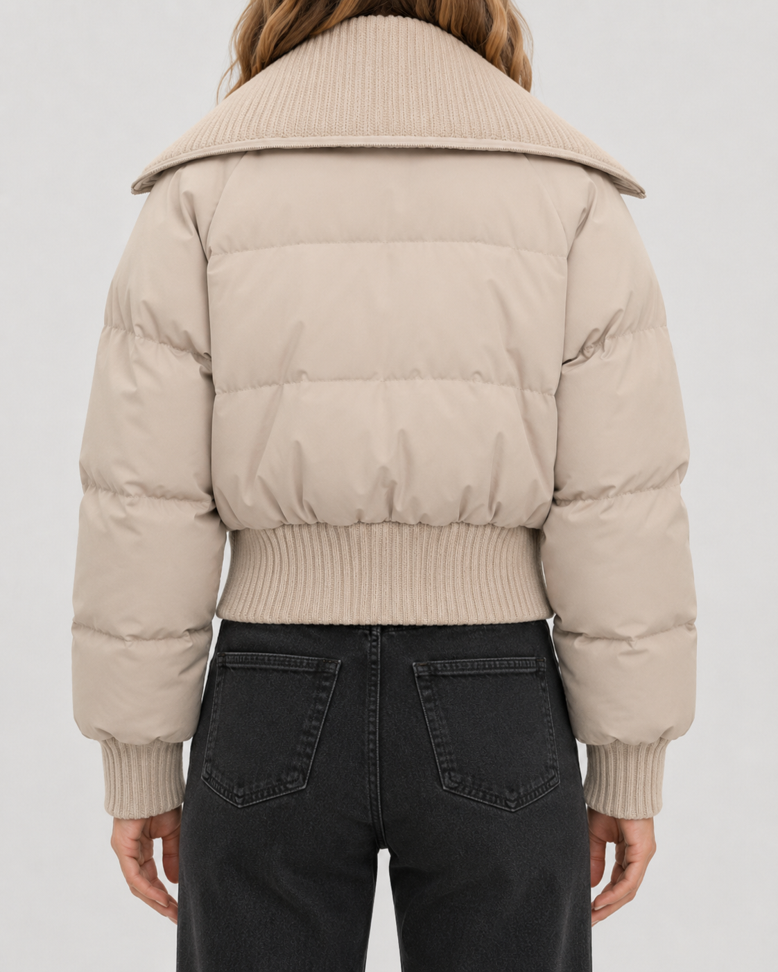 Women's Knit Collar Cropped Puffer Jacket