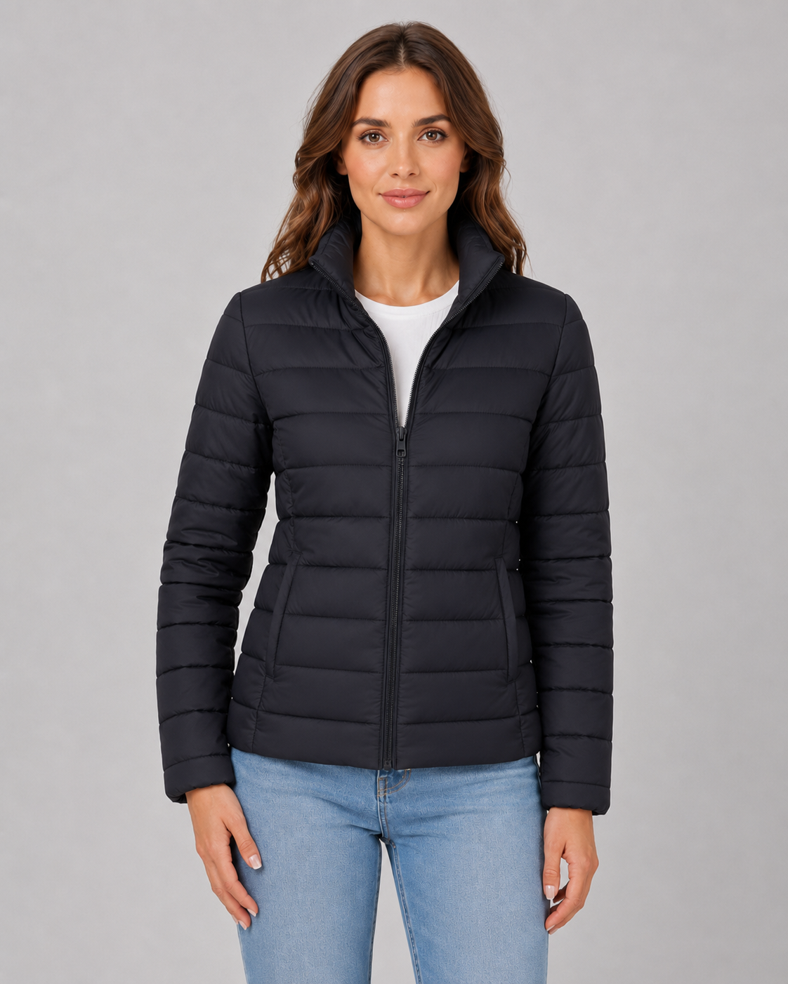 Women's Lightweight Down Puffer Jacket with Stand Collar