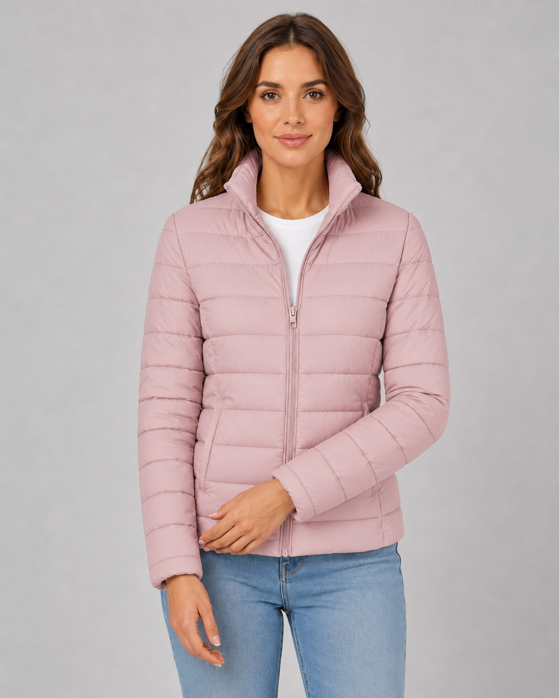 Women's Lightweight Down Puffer Jacket with Stand Collar