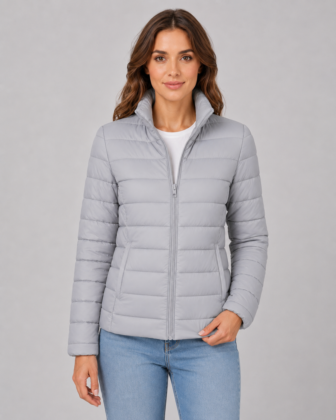 Women's Lightweight Down Puffer Jacket with Stand Collar