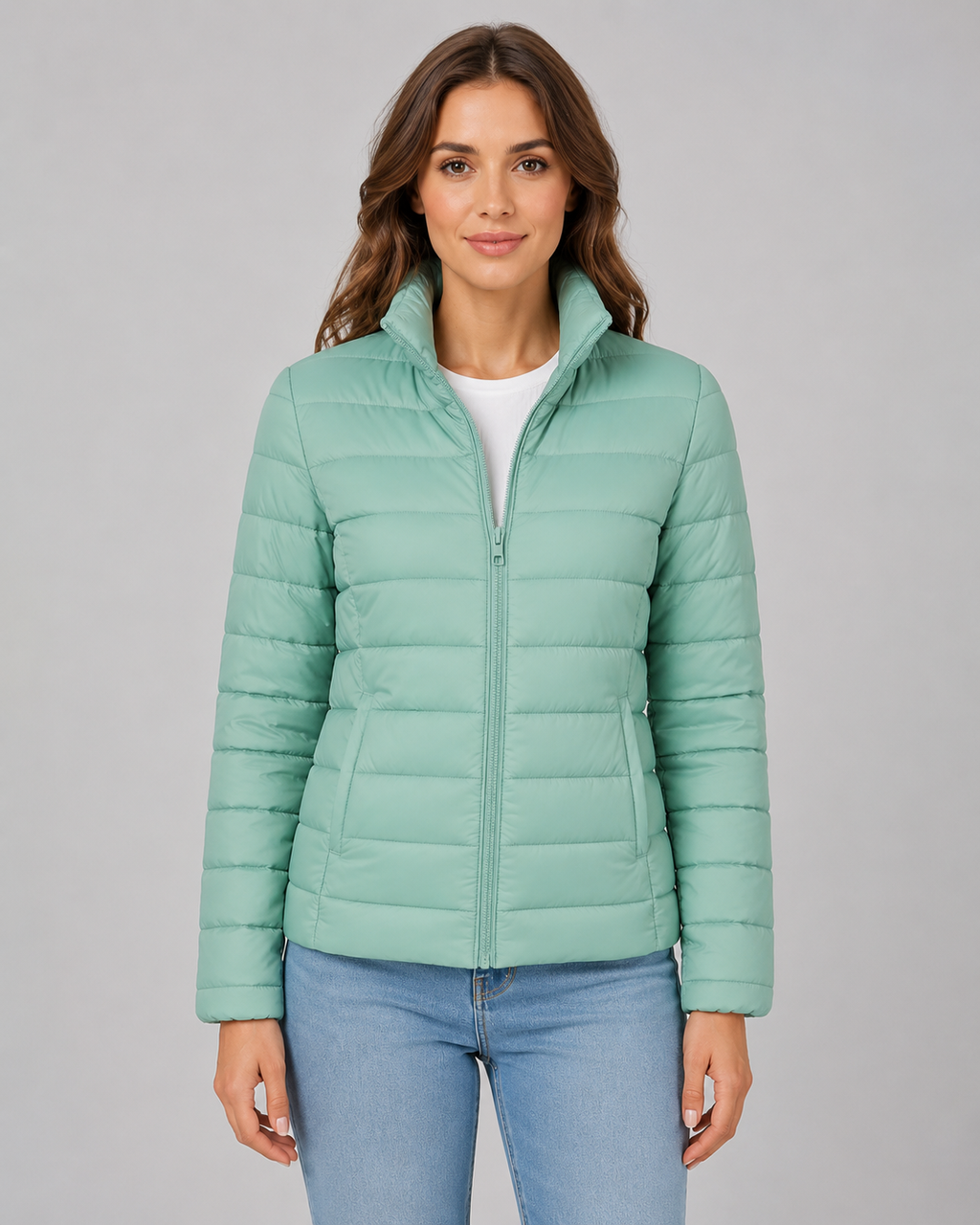 Women's Lightweight Down Puffer Jacket with Stand Collar