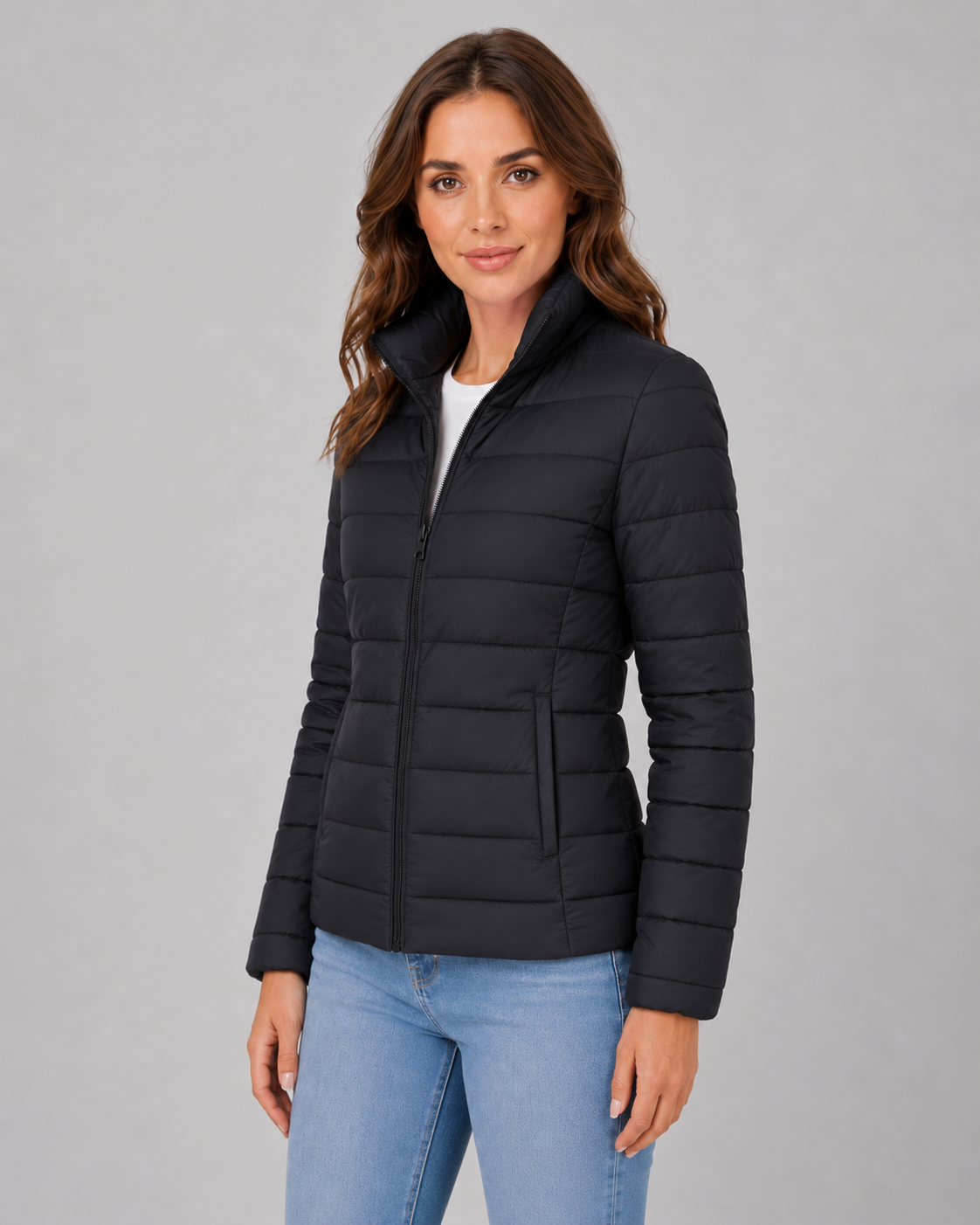 Women's Lightweight Down Puffer Jacket with Stand Collar
