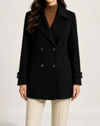 Women's Short Tailored Pea Coat - Double-Breasted, Wrinkle-Resistant