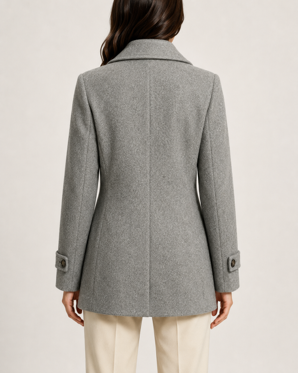 Women's Short Tailored Pea Coat - Double-Breasted, Wrinkle-Resistant