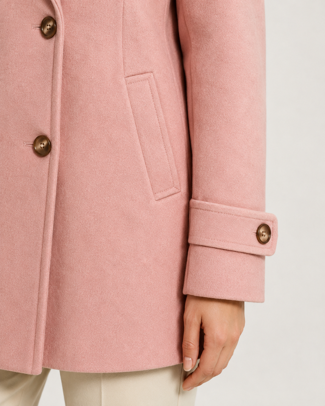 Women's Short Tailored Pea Coat - Double-Breasted, Wrinkle-Resistant