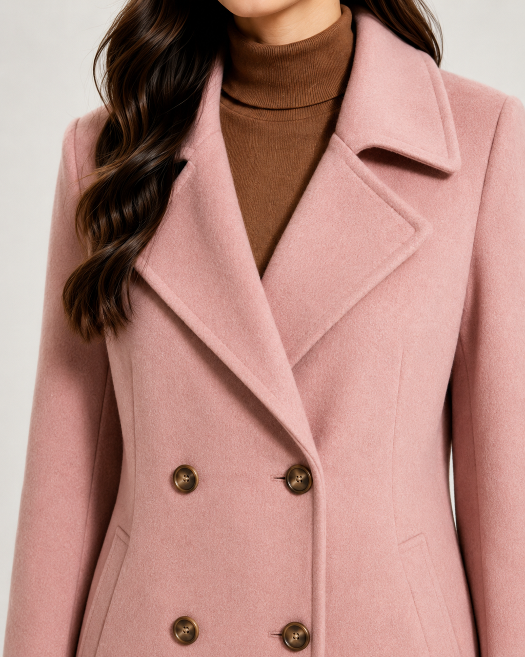 Women's Short Tailored Pea Coat - Double-Breasted, Wrinkle-Resistant