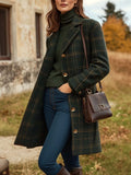 Women's Long Checked Coat - Fitted Button-Up Winter Outerwear