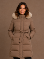 Women's Designer Winter Parka with Fur-Trimmed Hood - Loose Fit and Water-Repellent Coat