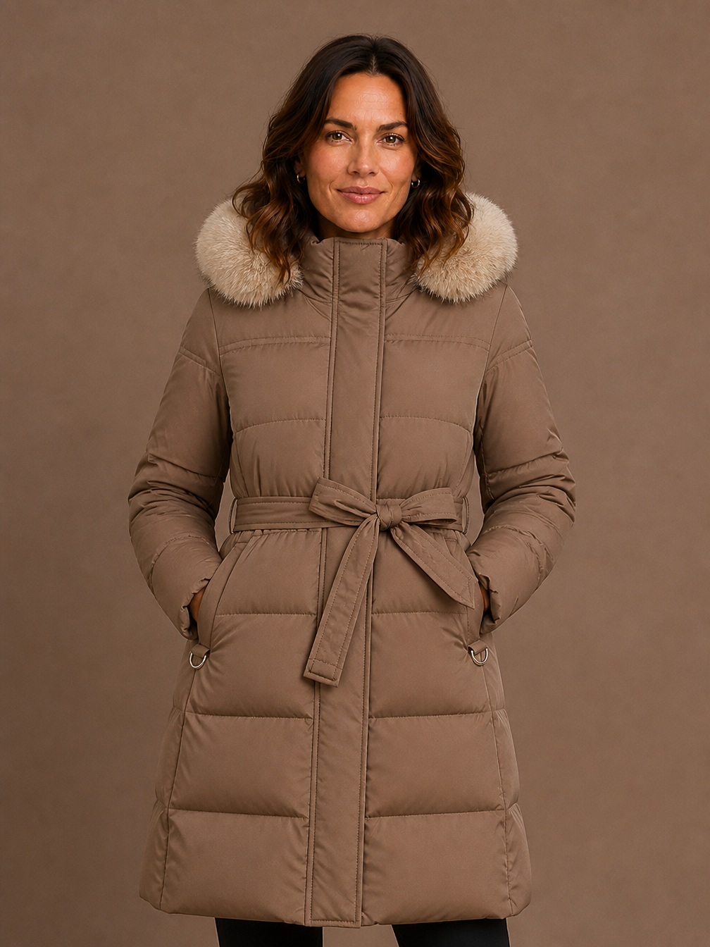 Women's Designer Winter Parka with Fur-Trimmed Hood - Loose Fit and Water-Repellent Coat