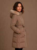 Women's Designer Winter Parka with Fur-Trimmed Hood - Loose Fit and Water-Repellent Coat